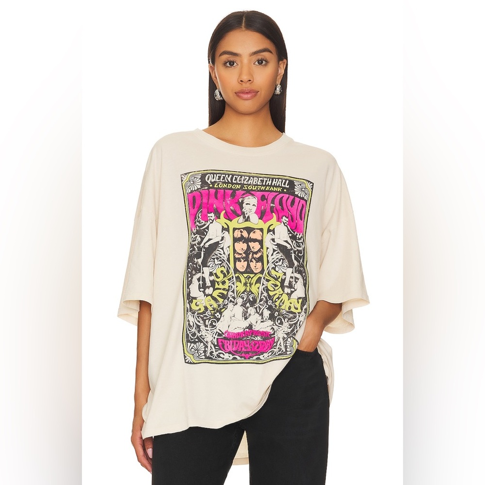 Pink Floyd Queen Elizabeth Poster Oversized Tee in Dirty White